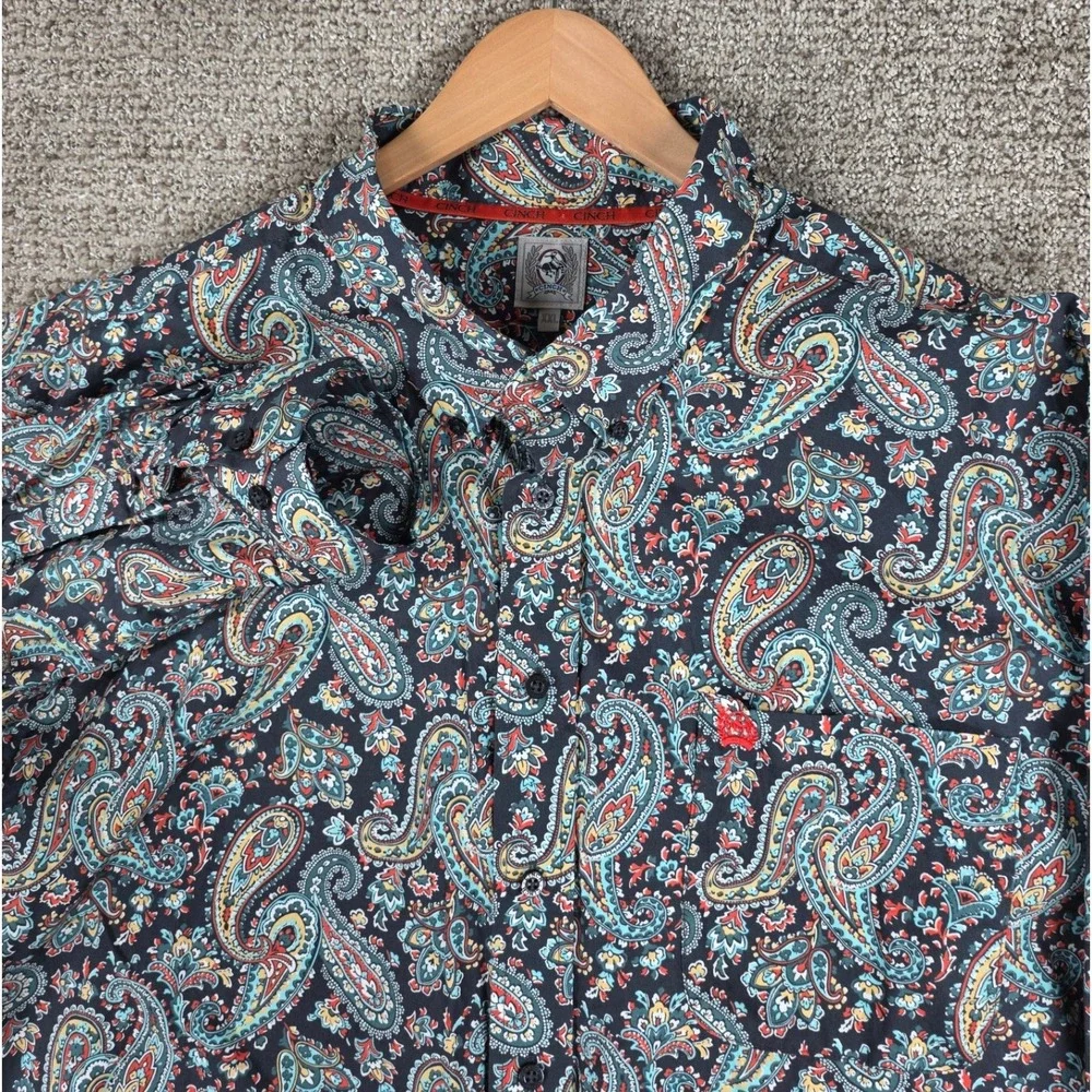 Cinch Mens XXL Long Sleeve Paisley Button Up Western Shirt Multicolor Cotton - Picture 2 of 7